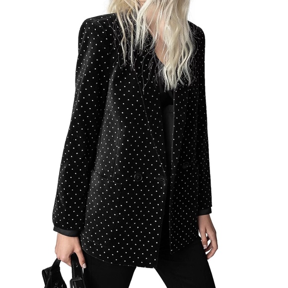 Zadig & Voltaire Black Visko Velvet Glitter Dots Blazer - Picture 11 of 14